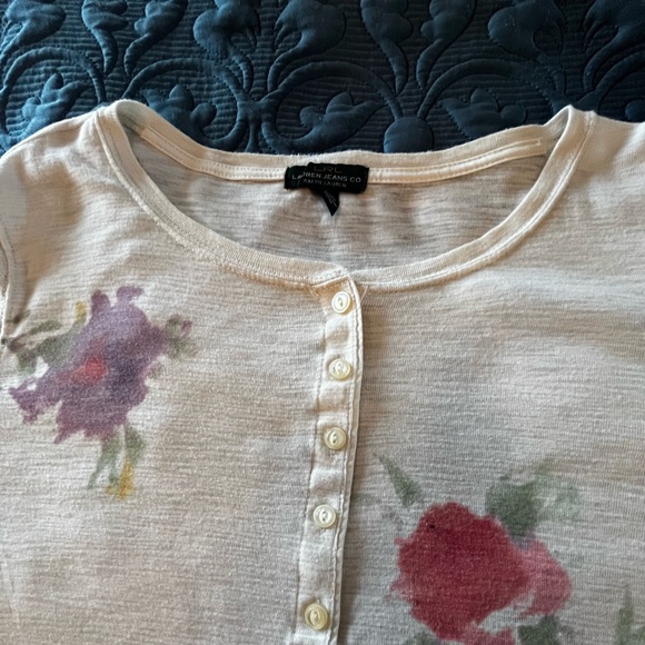 LRL Lauren Ralph Lauren Floral Henley Burnout 3/4 Sleeve Size: XL - Picture 4 of 5
